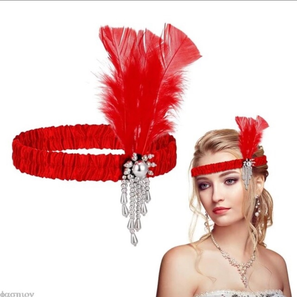 Red Feather Flapper Headband